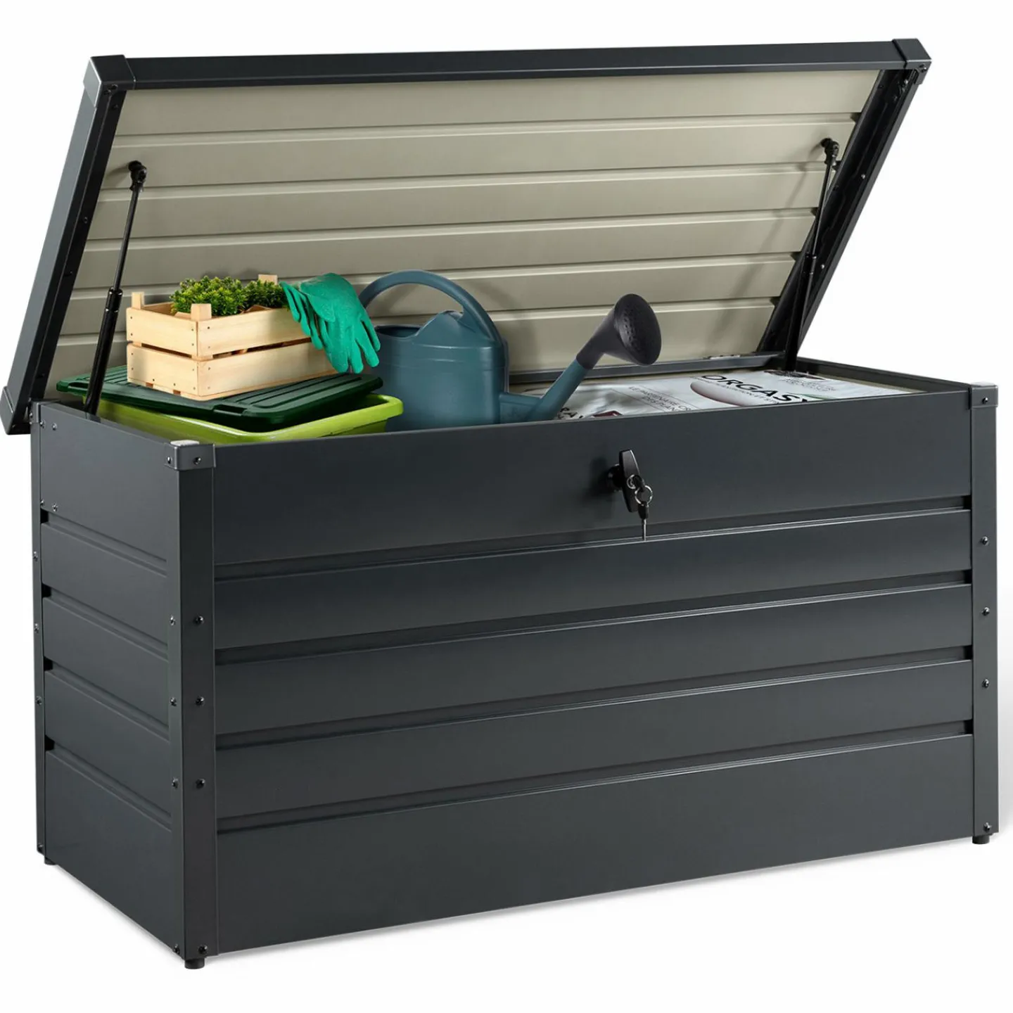 Coffre de rangement extérieur étanche en métal gris 350 L*IDMarket Best