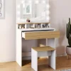 Coiffeuse avec miroir LED blanc et hêtre*IDMarket New