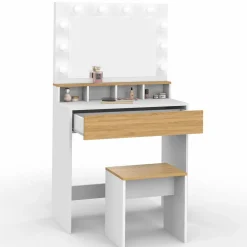 Coiffeuse avec miroir LED blanc et hêtre*IDMarket New