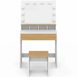 Coiffeuse avec miroir LED blanc et hêtre*IDMarket New