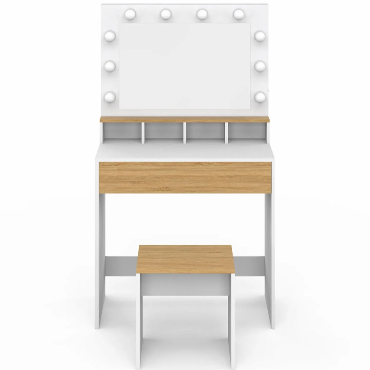 Coiffeuse avec miroir LED blanc et hêtre*IDMarket New