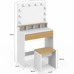 Coiffeuse avec miroir LED blanc et hêtre*IDMarket New