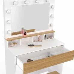 Coiffeuse avec miroir LED blanc et hêtre*IDMarket New