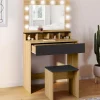 Coiffeuse avec miroir LED noir et hêtre*IDMarket Outlet
