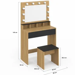 Coiffeuse avec miroir LED noir et hêtre*IDMarket Outlet