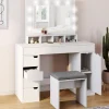 Coiffeuse avec miroir LED blanche, niches, tiroirs, rangements et tabouret*IDMarket Hot