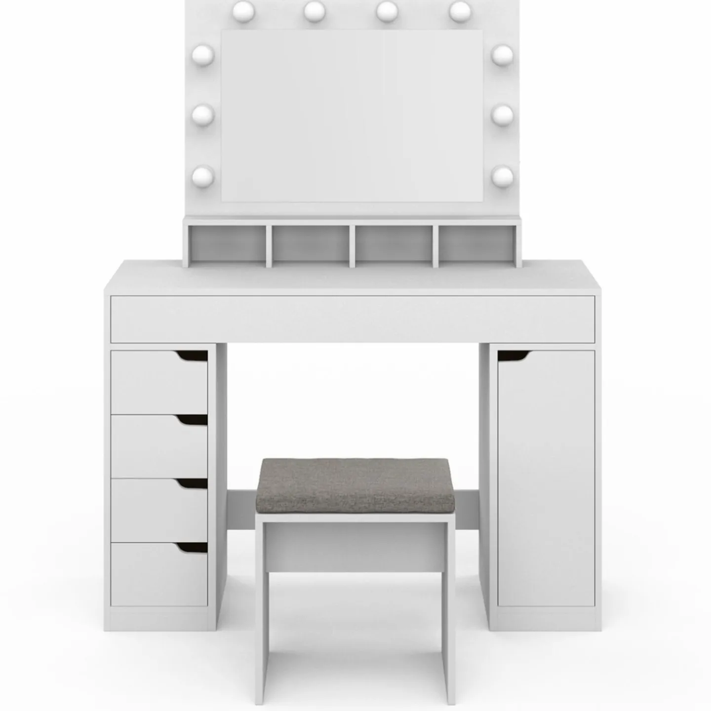 Coiffeuse avec miroir LED blanche, niches, tiroirs, rangements et tabouret*IDMarket Hot