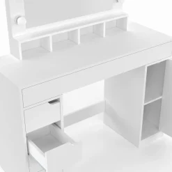 Coiffeuse avec miroir LED blanche, niches, tiroirs, rangements et tabouret*IDMarket Hot