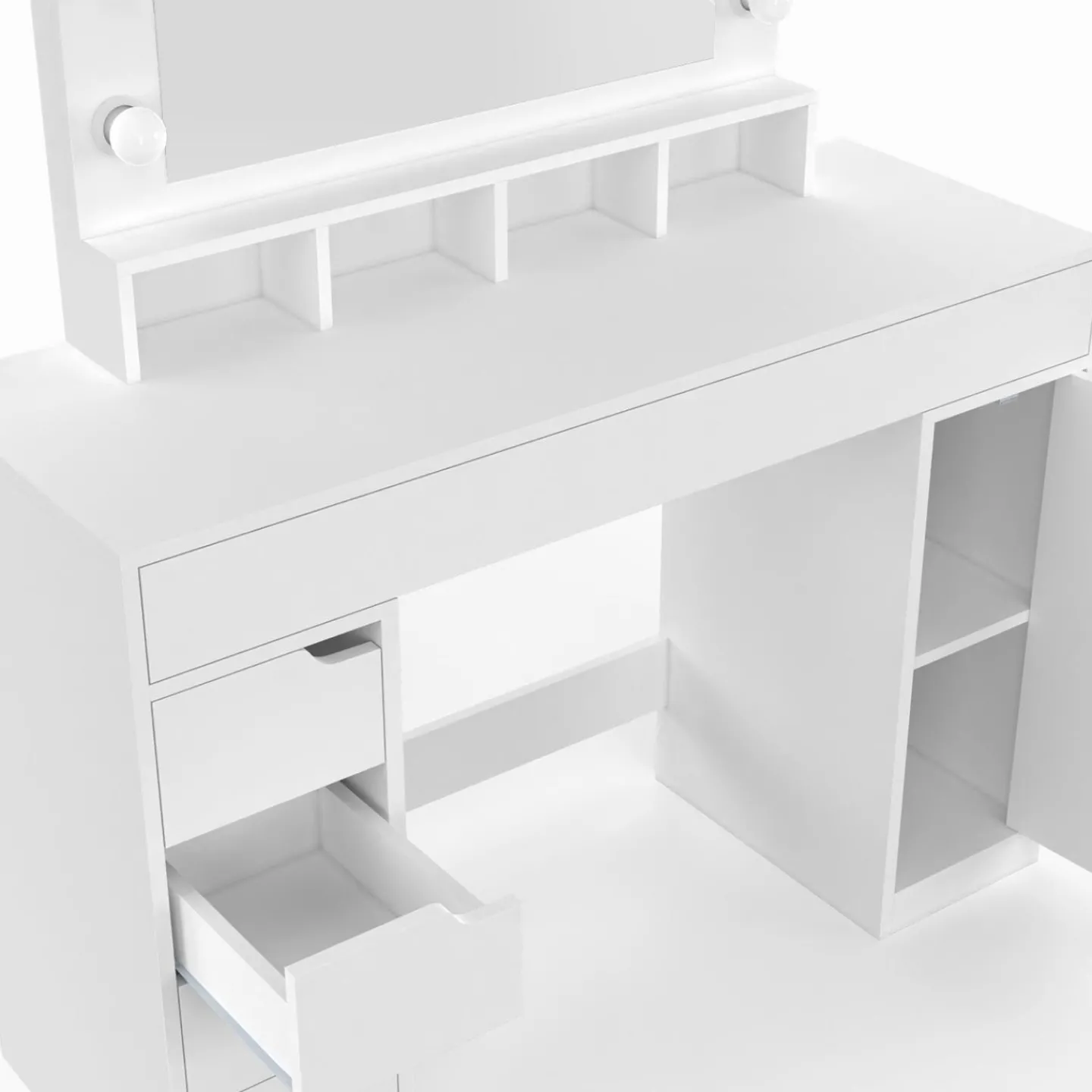 Coiffeuse avec miroir LED blanche, niches, tiroirs, rangements et tabouret*IDMarket Hot