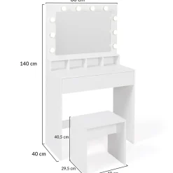 Coiffeuse avec miroir LED et tabouret, 4 niches, 1 tiroir*IDMarket Hot