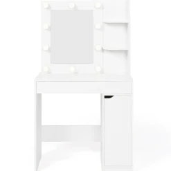Coiffeuse blanche avec miroir LED et tabouret 1 tiroir*IDMarket Online