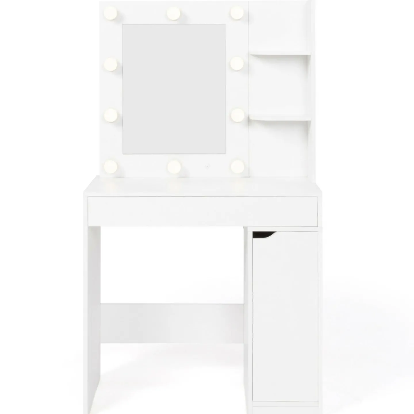 Coiffeuse blanche avec miroir LED et tabouret 1 tiroir*IDMarket Online
