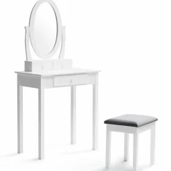 Coiffeuse blanche avec miroir et tabouret*IDMarket Discount