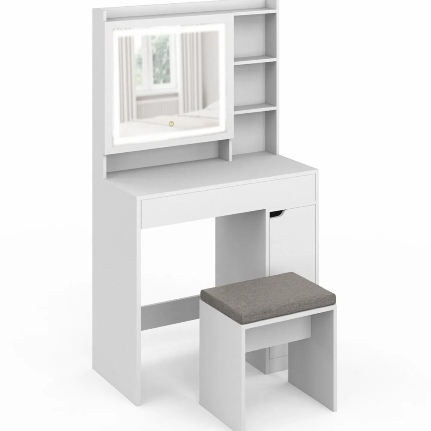 Coiffeuse blanche avec miroir LED et rangements*IDMarket Best