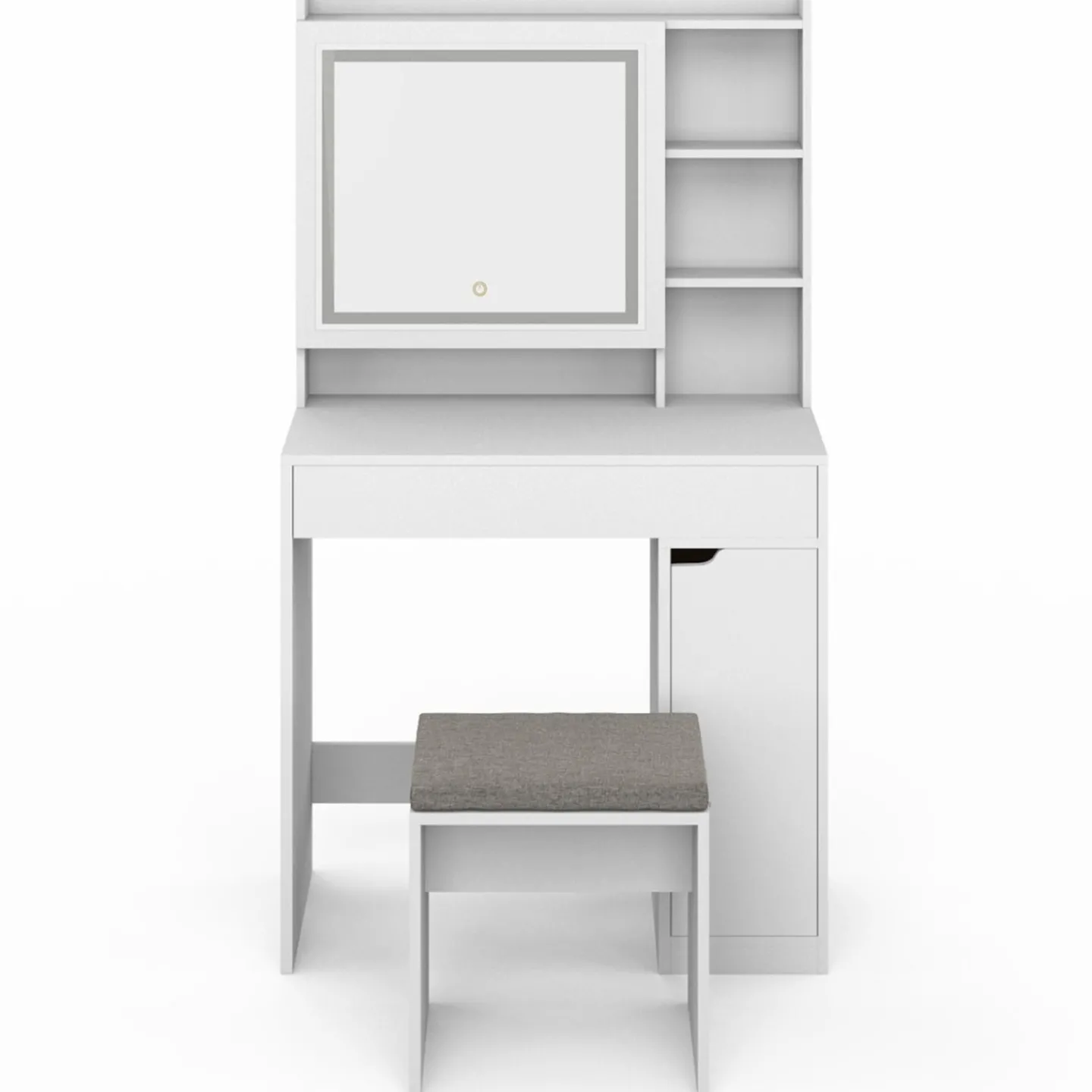 Coiffeuse blanche avec miroir LED et rangements*IDMarket Best