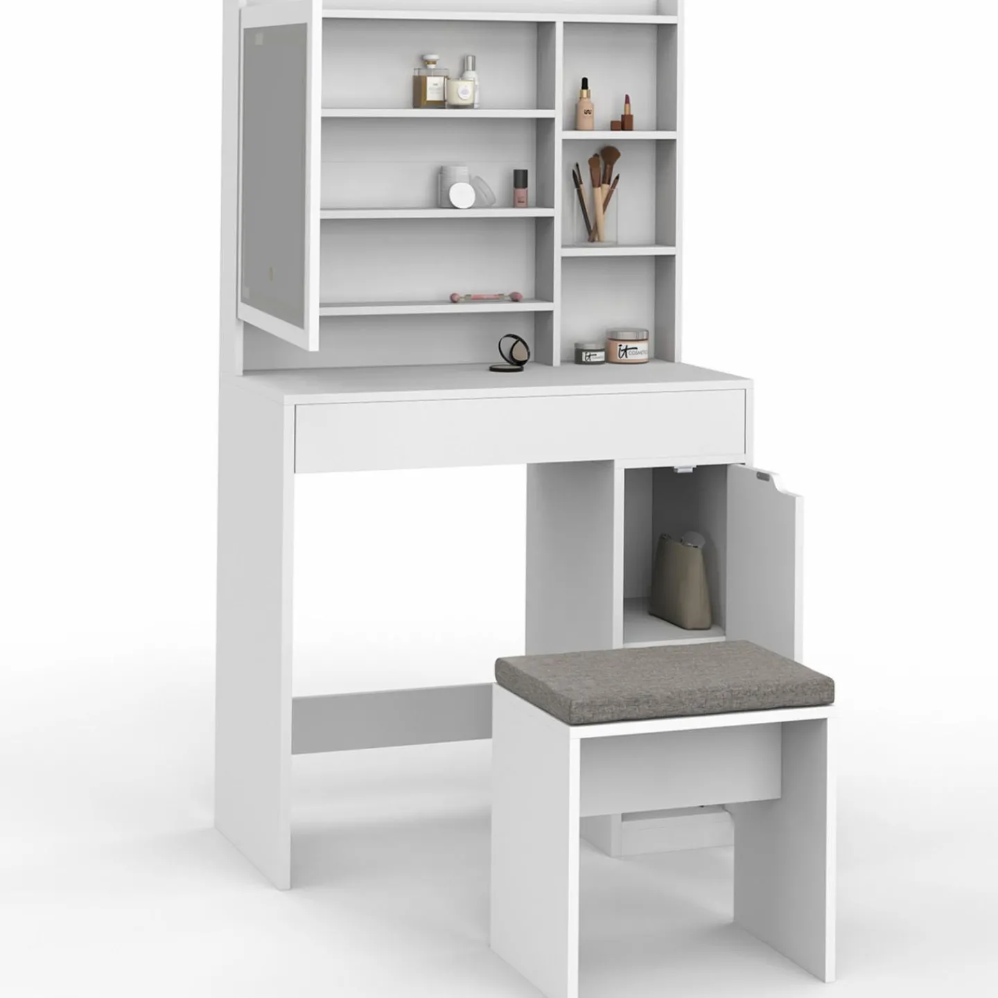 Coiffeuse blanche avec miroir LED et rangements*IDMarket Best