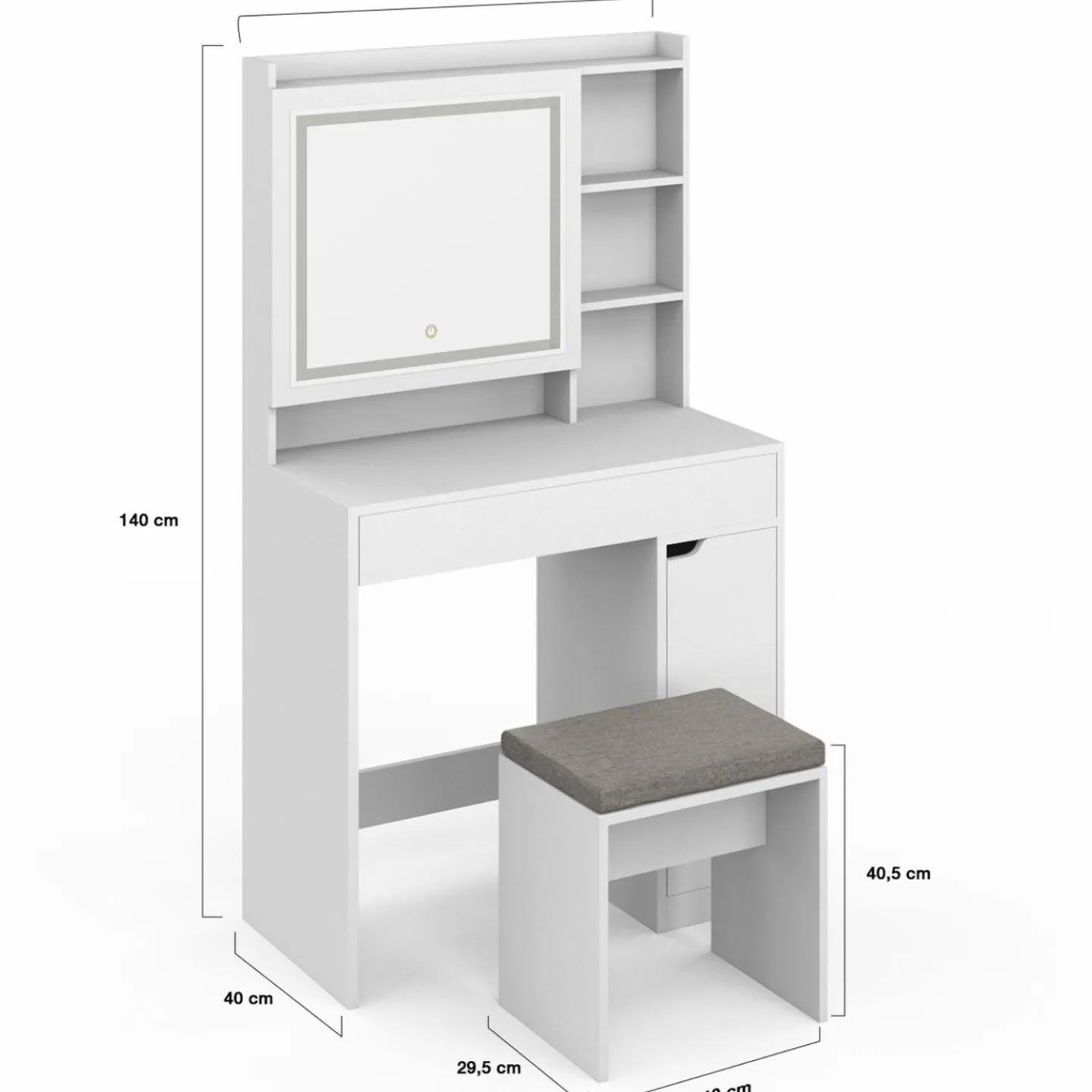 Coiffeuse blanche avec miroir LED et rangements*IDMarket Best