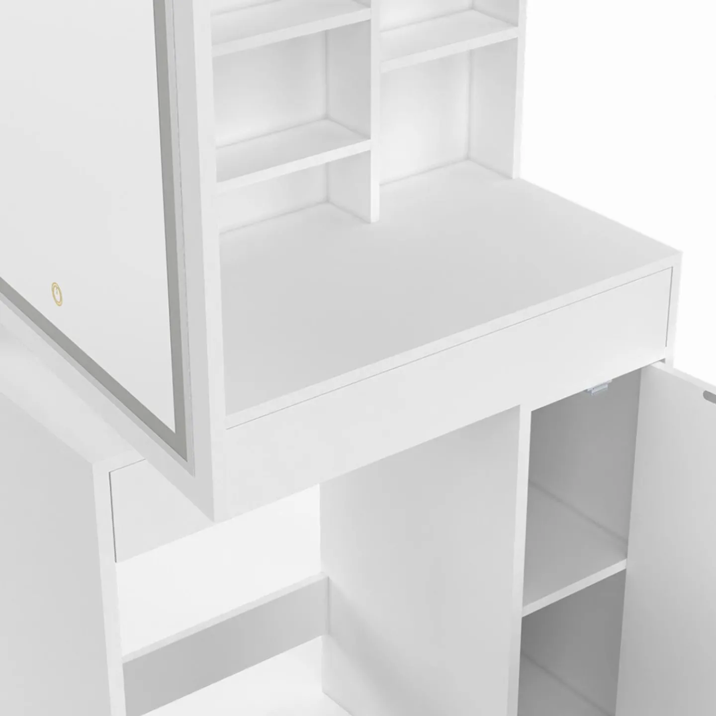 Coiffeuse blanche avec miroir LED et rangements*IDMarket Best