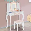 Coiffeuse enfant blanche et rose avec 3 miroirs et tabouret*IDMarket Hot