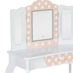 Coiffeuse enfant blanche et rose avec 3 miroirs et tabouret*IDMarket Hot