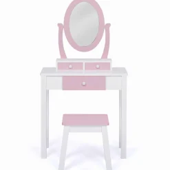 Coiffeuse enfant rose et blanche avec miroir et tabouret*IDMarket New