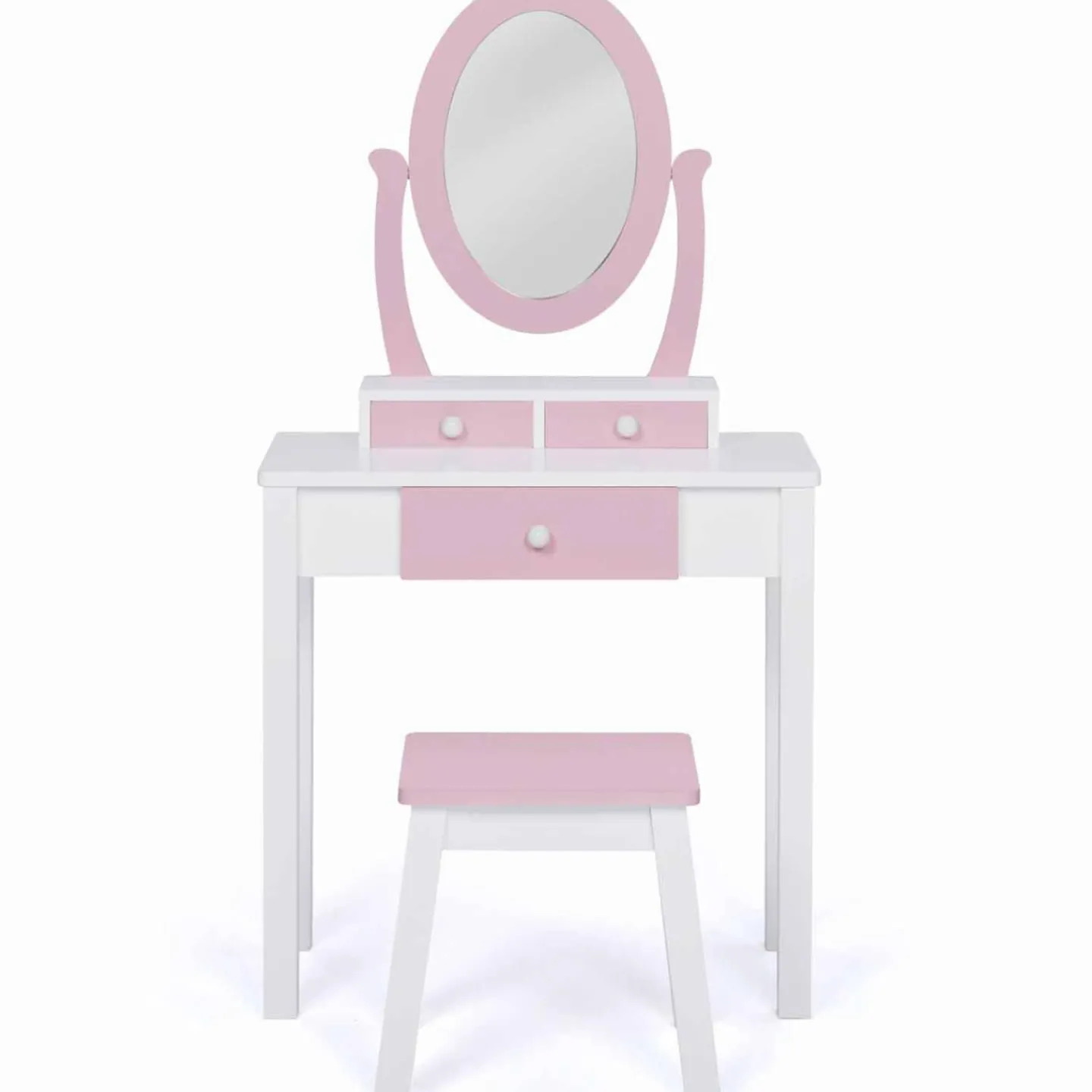 Coiffeuse enfant rose et blanche avec miroir et tabouret*IDMarket New