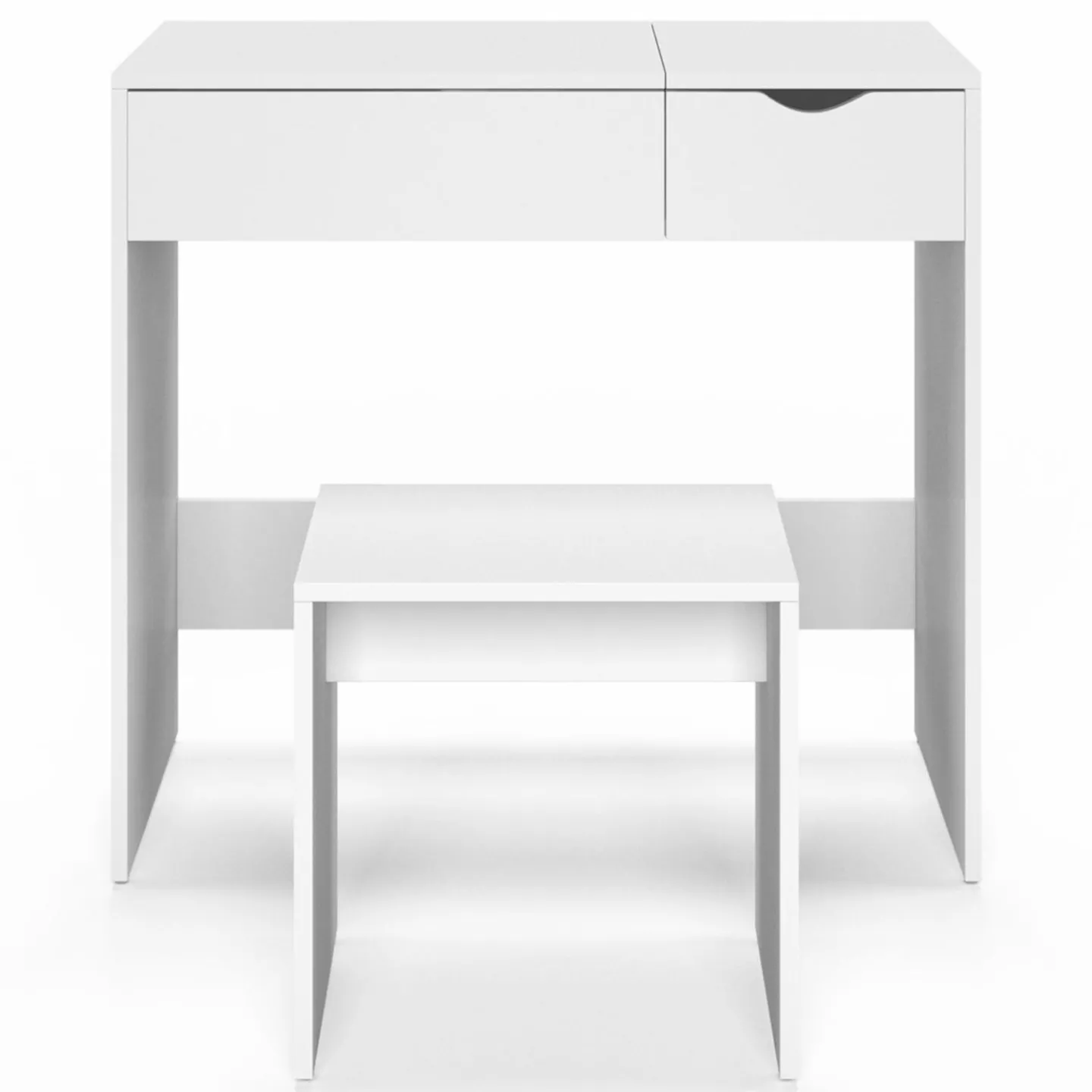 Coiffeuse miroir rabattable blanche 2 tiroirs et tabouret*IDMarket New