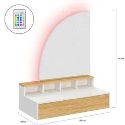 Coiffeuse suspendue miroir LED avec 4 niches, 1 tiroir bois et blanc*IDMarket New