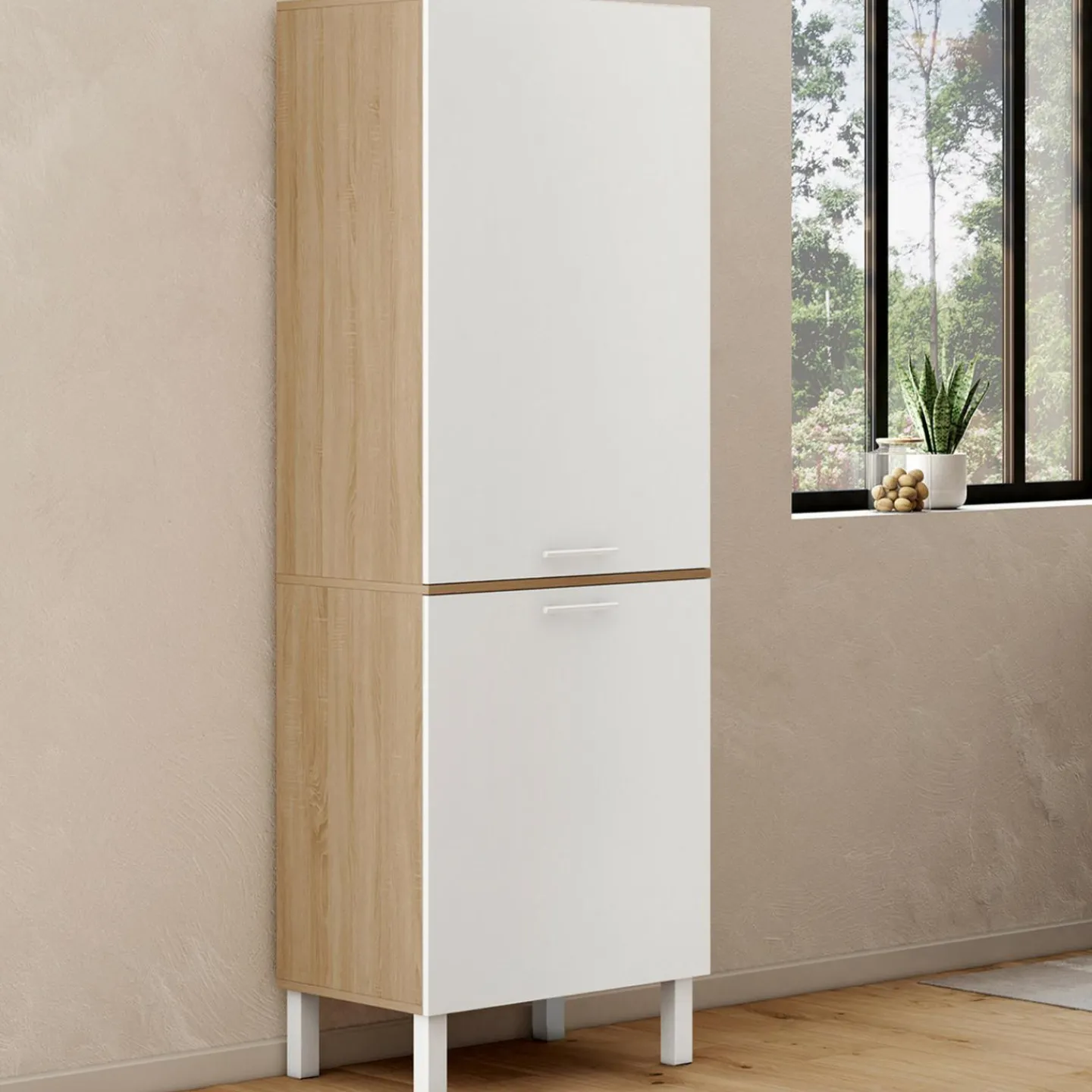 Colonne de cuisine hêtre et blanc*IDMarket Discount