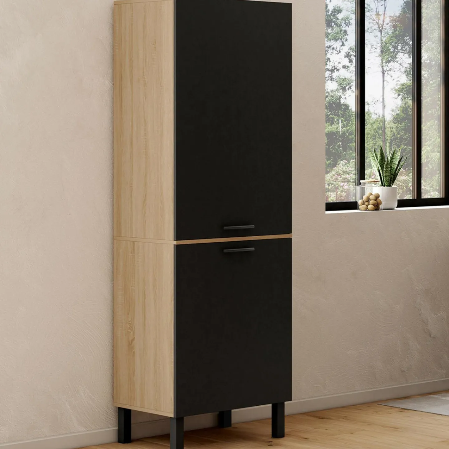 Colonne de cuisine hêtre et noir*IDMarket Best