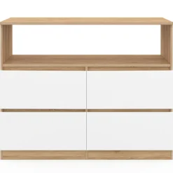 Commode 100 cm 4 tiroirs avec niche façon hêtre et blanc*IDMarket Sale