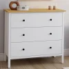 Commode 80 cm 3 tiroirs bois blanc plateau bois*IDMarket Hot