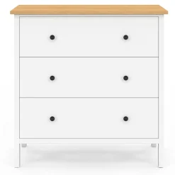 Commode 80 cm 3 tiroirs bois blanc plateau bois*IDMarket Hot