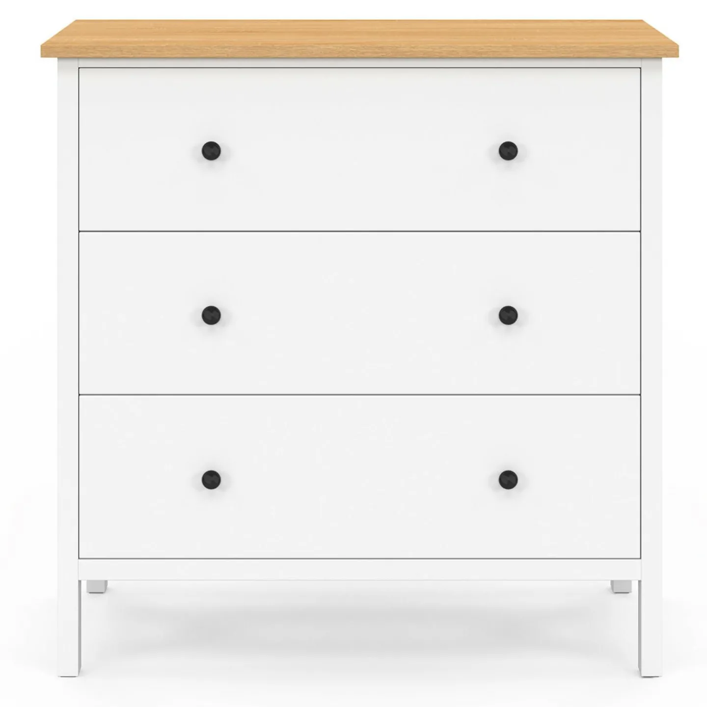 Commode 80 cm 3 tiroirs bois blanc plateau bois*IDMarket Hot