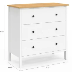Commode 80 cm 3 tiroirs bois blanc plateau bois*IDMarket Hot
