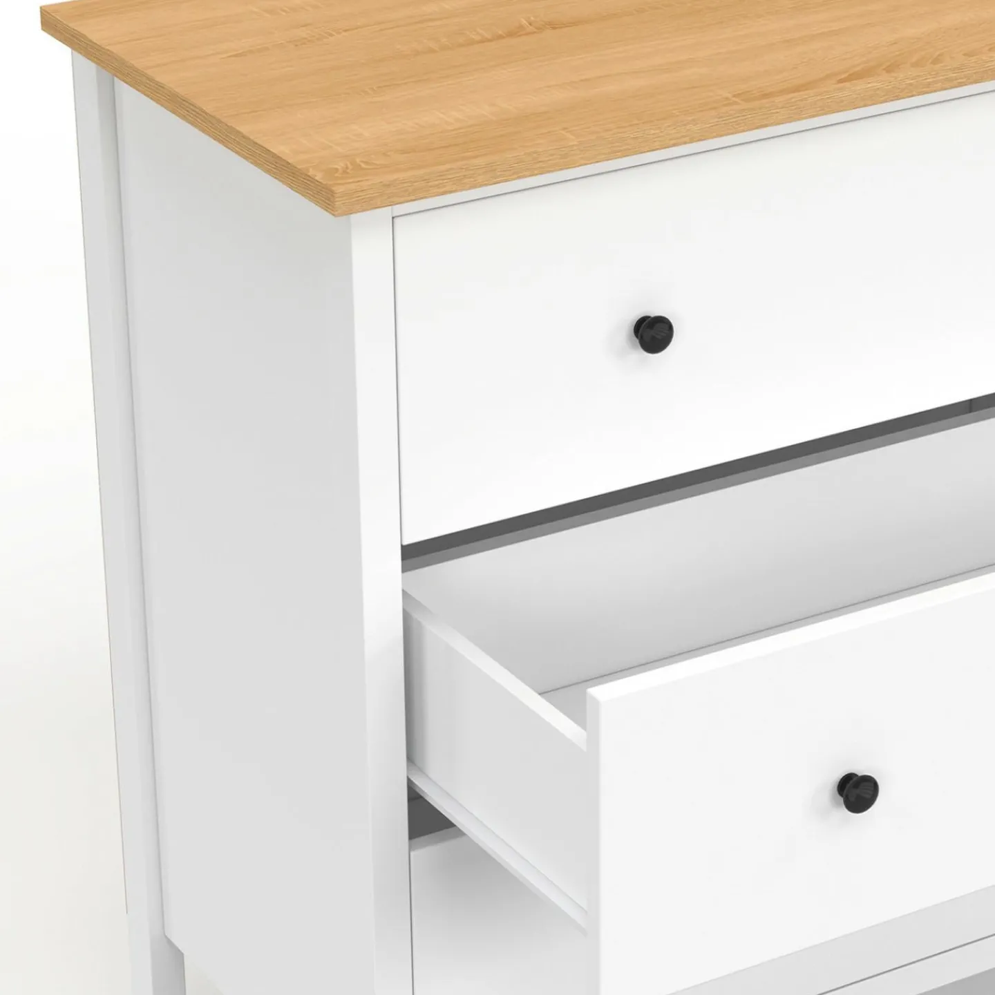 Commode 80 cm 3 tiroirs bois blanc plateau bois*IDMarket Hot