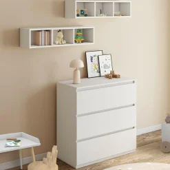 Commode à langer évolutive bois blanc 3 tiroirs et 2 étagères amovibles*IDMarket