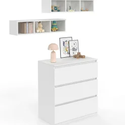 Commode à langer évolutive bois blanc 3 tiroirs et 2 étagères amovibles*IDMarket