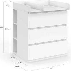 Commode à langer évolutive bois blanc 3 tiroirs et 2 étagères amovibles*IDMarket