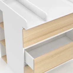 Commode à langer évolutive façon hêtre et blanc 3 tiroirs et 2 étagères*IDMarket New