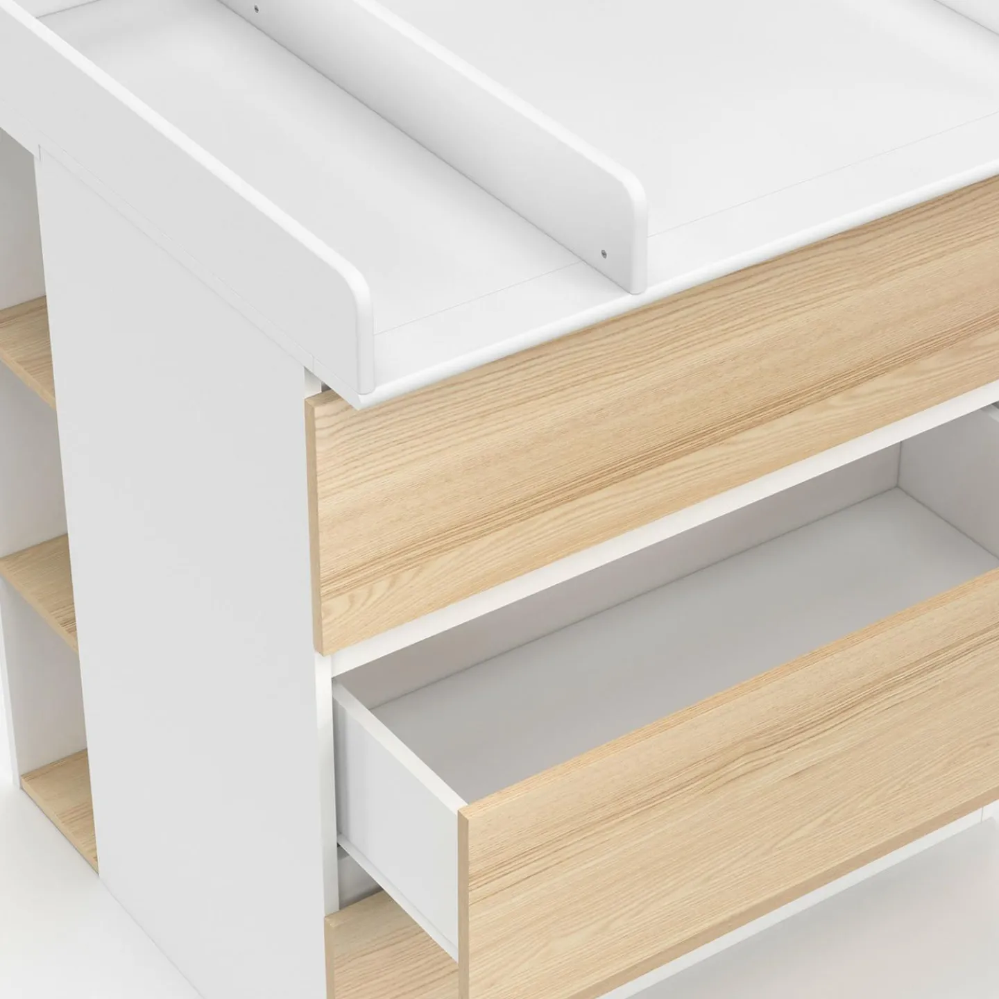 Commode à langer évolutive façon hêtre et blanc 3 tiroirs et 2 étagères*IDMarket New