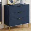 Commode 3 tiroirs 80 cm bleu nuit et finitions dorées*IDMarket Best