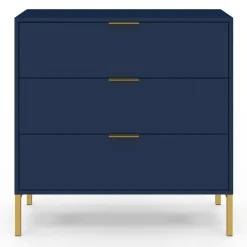 Commode 3 tiroirs 80 cm bleu nuit et finitions dorées*IDMarket Best
