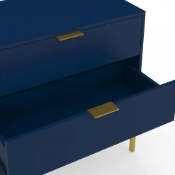 Commode 3 tiroirs 80 cm bleu nuit et finitions dorées*IDMarket Best