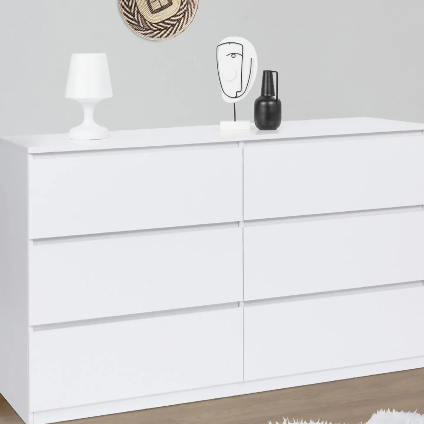 Commode 6 tiroirs 140 cm bois blanc*IDMarket Hot