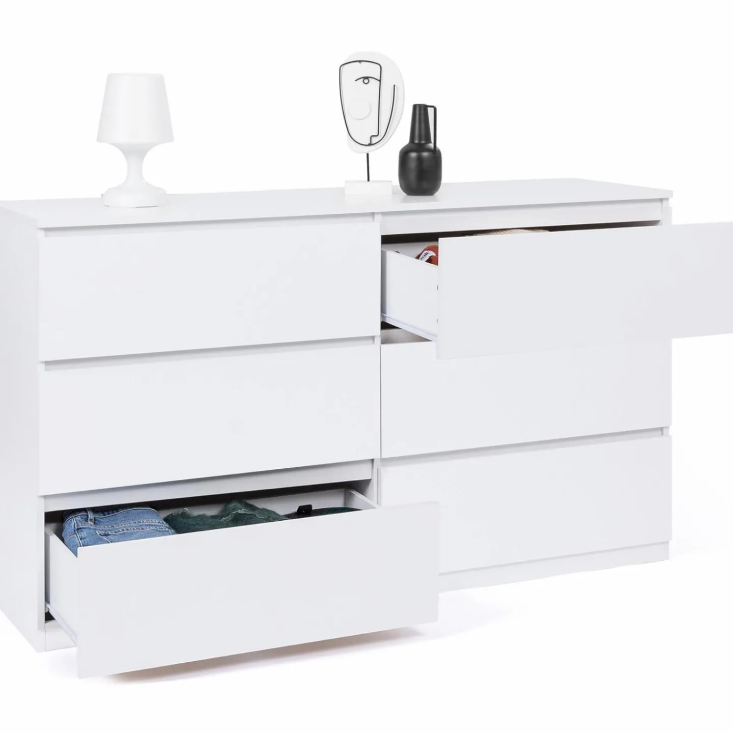 Commode 6 tiroirs 140 cm bois blanc*IDMarket Hot