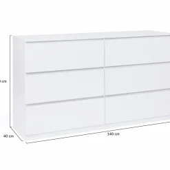 Commode 6 tiroirs 140 cm bois blanc*IDMarket Hot