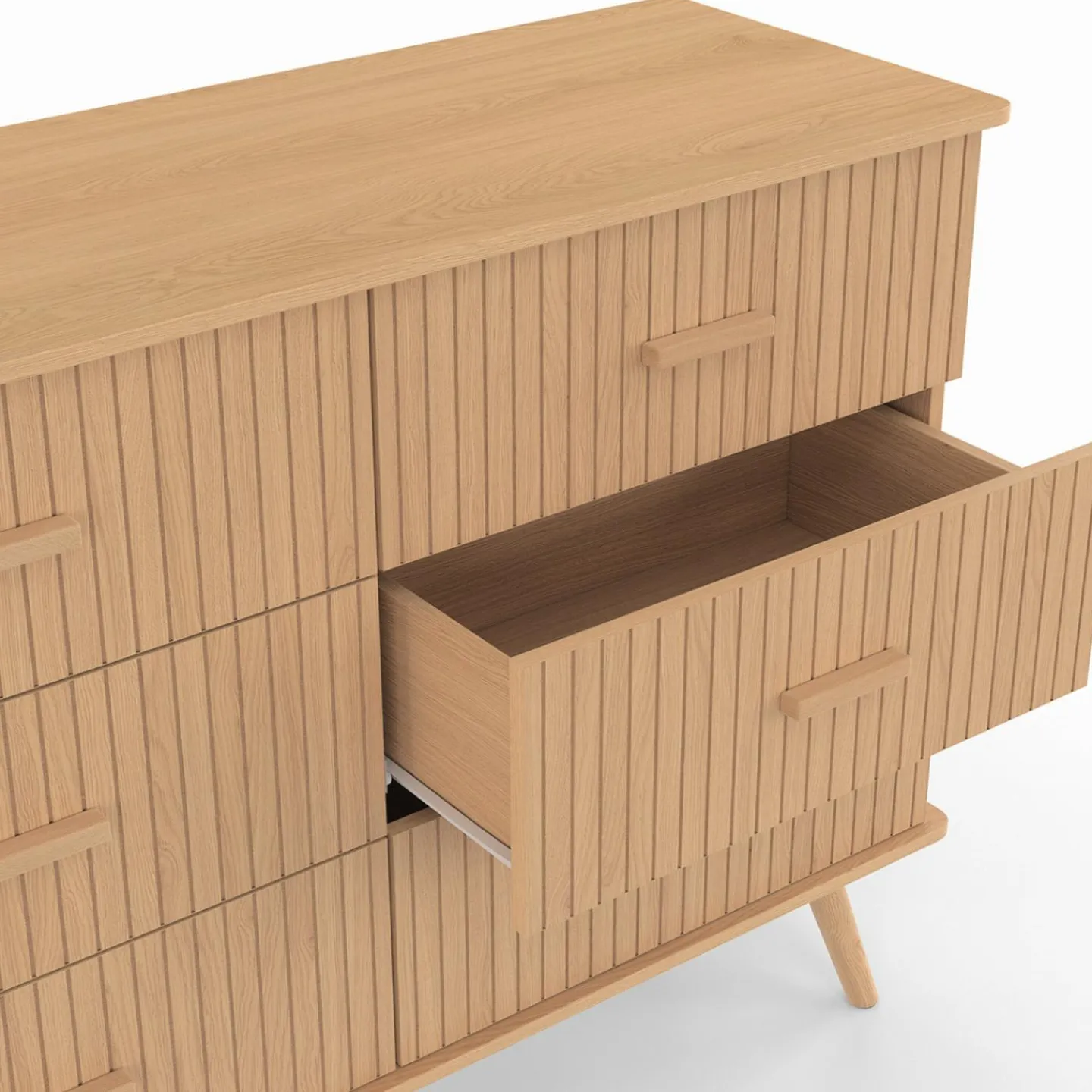 Commode 6 tiroirs 110 cm lattes tasseau bois coloris chêne*IDMarket Sale