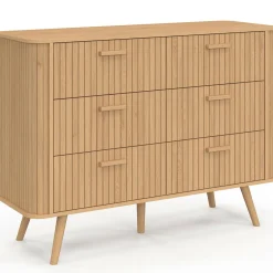 Commode 6 tiroirs 110 cm lattes tasseau bois coloris chêne*IDMarket Sale