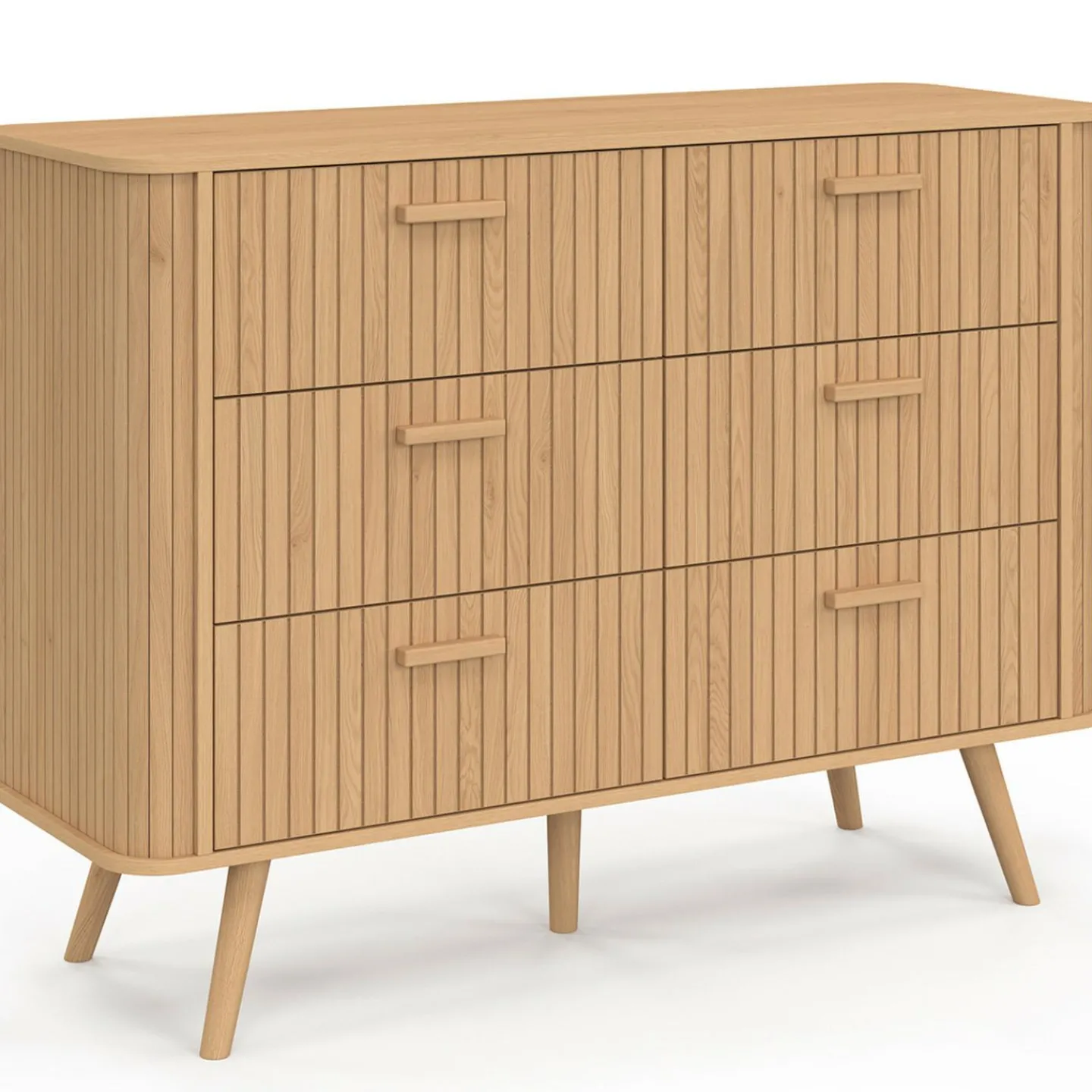 Commode 6 tiroirs 110 cm lattes tasseau bois coloris chêne*IDMarket Sale